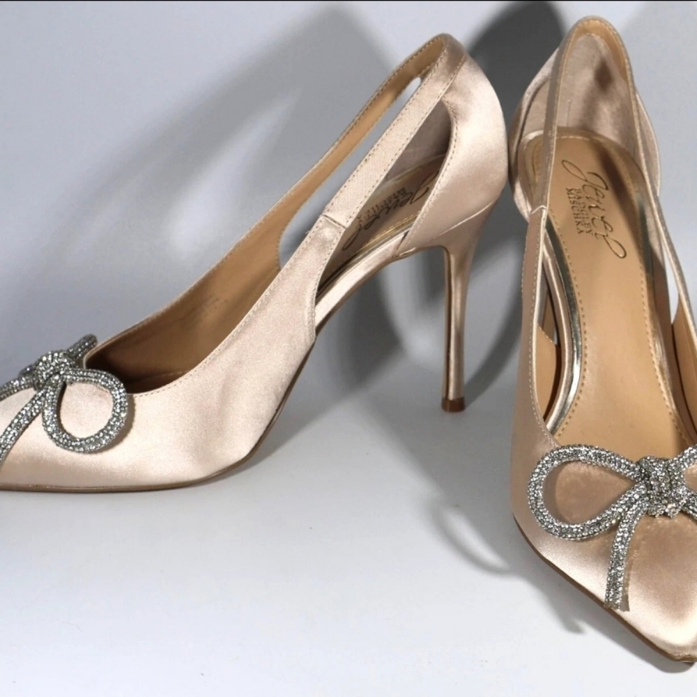 Jewel Badgley Mischka Gerry Rhinestone Bow Stiletto Heels, Size 7.5 *READ